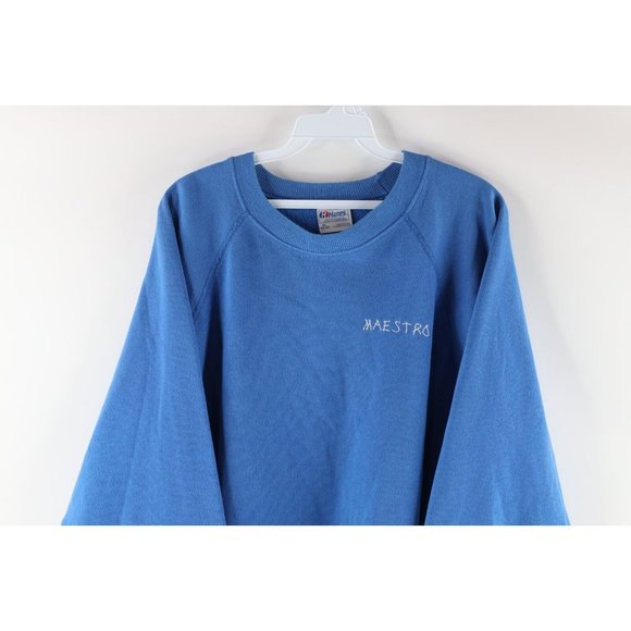 Vintage 80s Mens Size XL Music Maestro Spell Out Crewneck Sweatshirt Blue USA - Picture 2 of 10